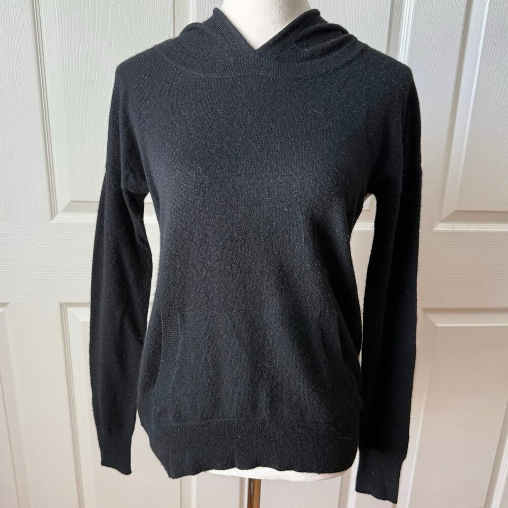 Autumn Cashmere Black Ivory Cable Knit Cashmere Hoodie Womens Size XS Oversized‎